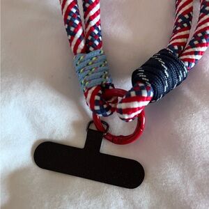 Red, White & Blue Paracode Cell Phone Strap with Black Strap Holder